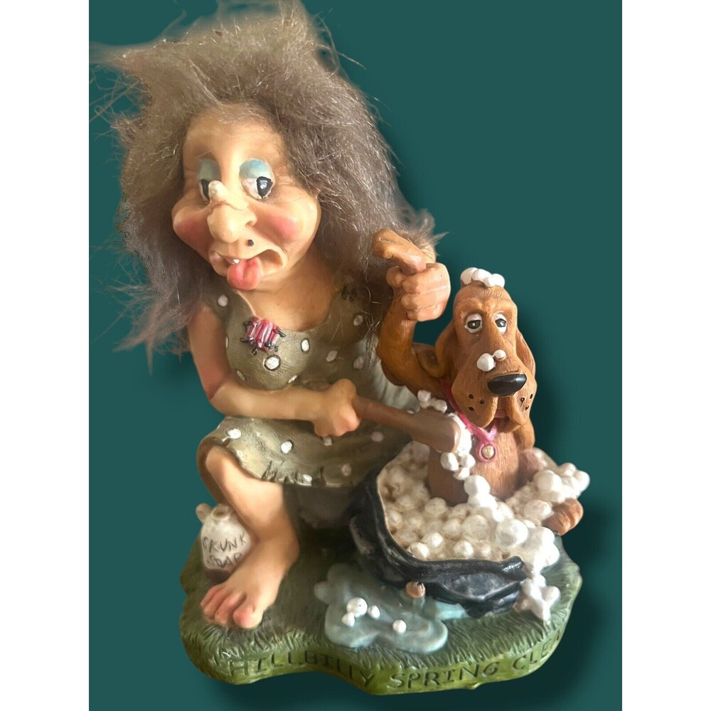 VTG Redneck Hillbilly Spring Cleaning 1980s Dog Humor Funny Statue Figurine 6”